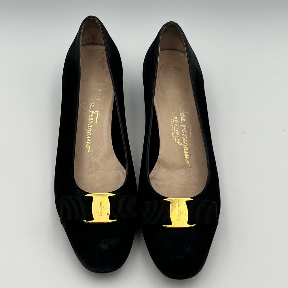 Salvatore Ferragamo Vara Bow Leather Shoes Black Women's Size 8.5 B